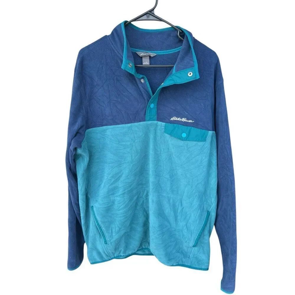 Eddie Bauer Men's Large Tall Blue & Green Long Sleeve 1/4 Pullover fleece